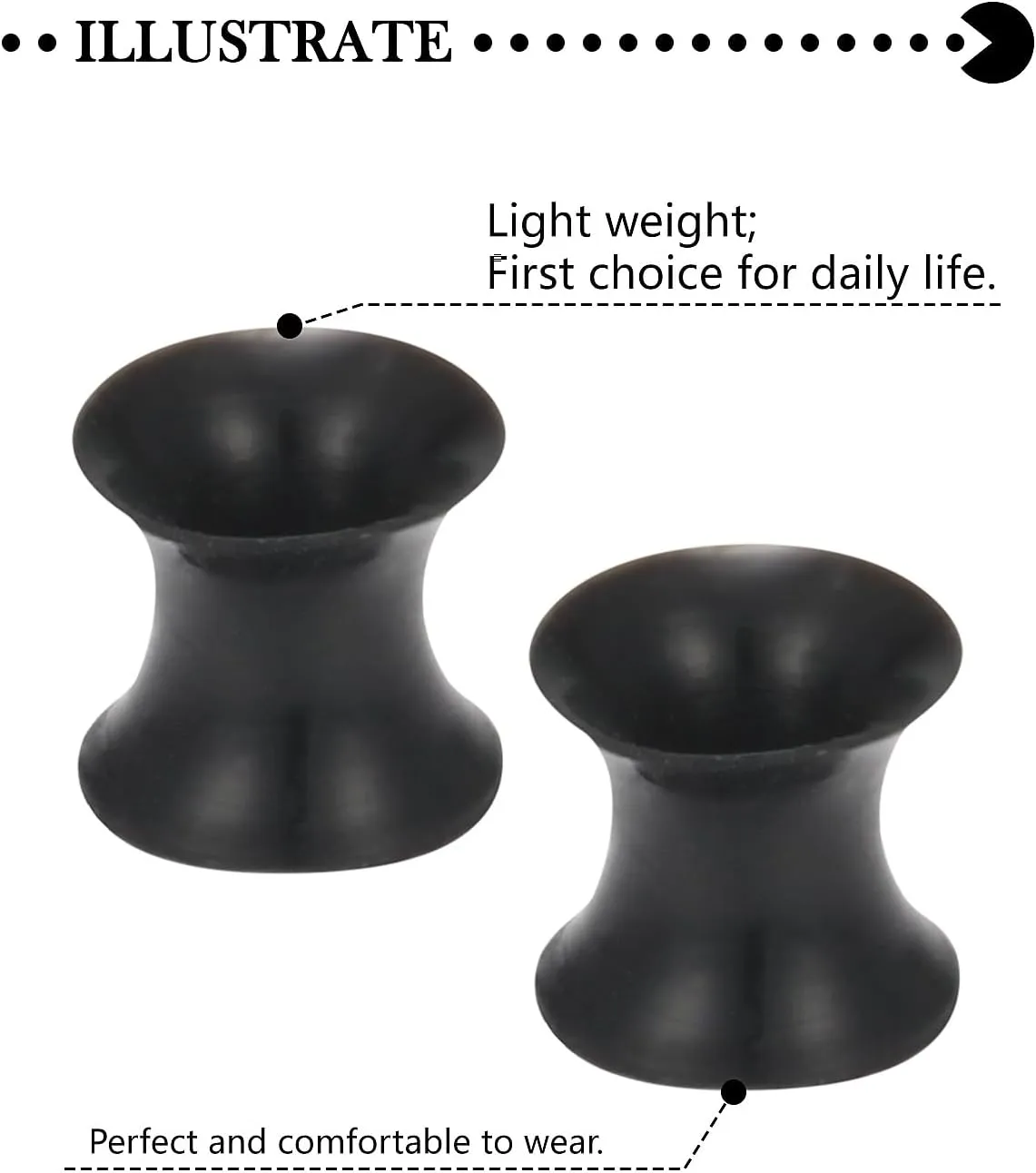 10G-50mm Black Silicone Gauges for Ear Tunnels Rubber Plugs Gauges Double Flared Flexible Tunnel Earrings for Women Men