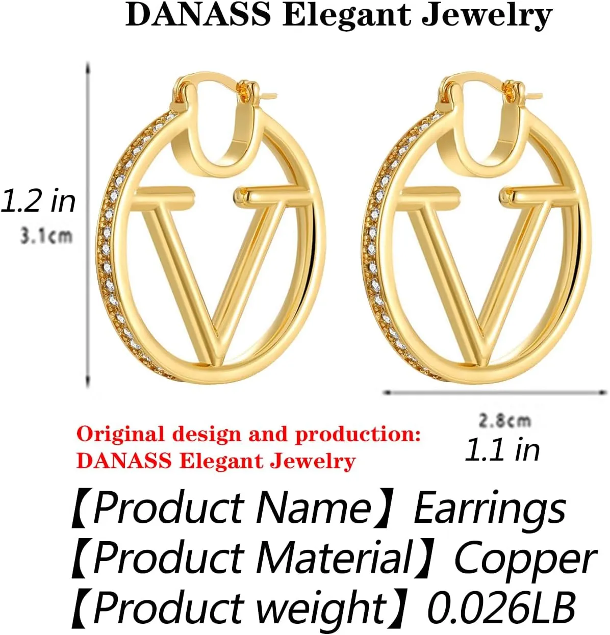 18K Gold Luxury Letter Earrings for Women and Sisters | Valentines, Birthday Gifts, Elegant Accessories for Any Occasion