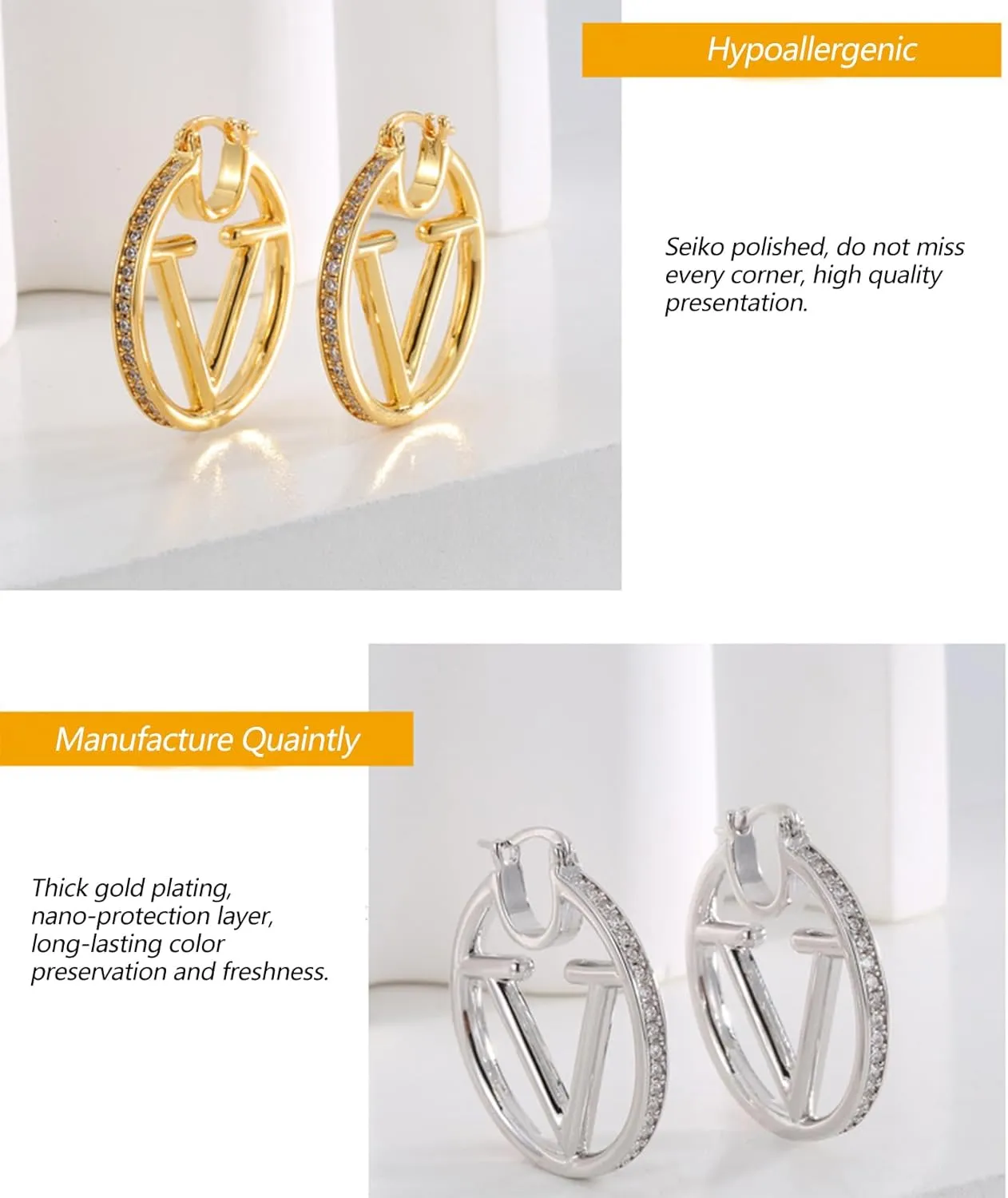 18K Gold Luxury Letter Earrings for Women and Sisters | Valentines, Birthday Gifts, Elegant Accessories for Any Occasion