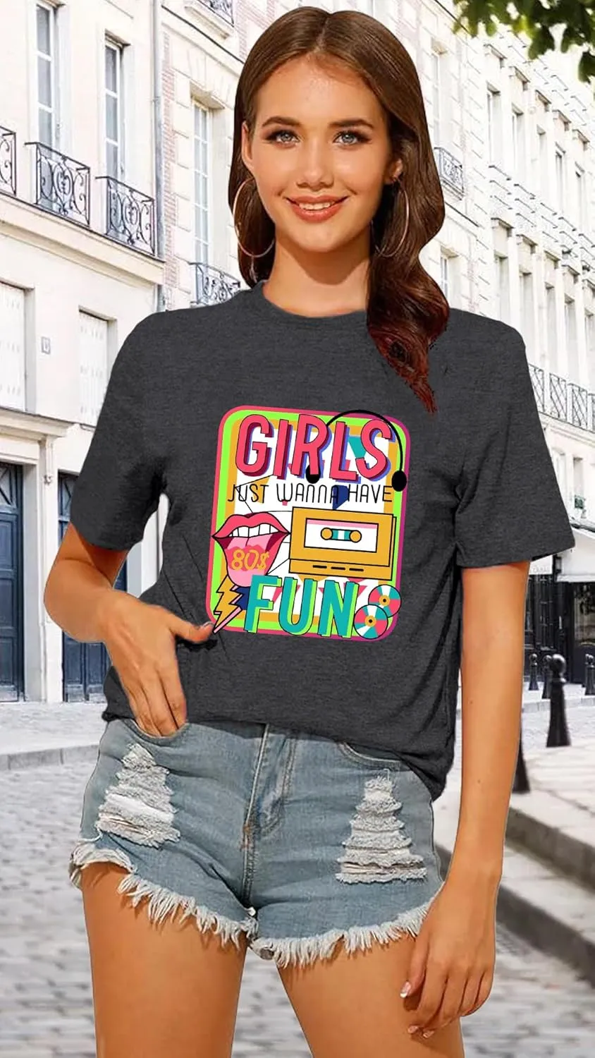 80s Shirt for Women Retro Vintage 80s' Party Tshirt Girls Just Wanna Have Fun Tee Tops