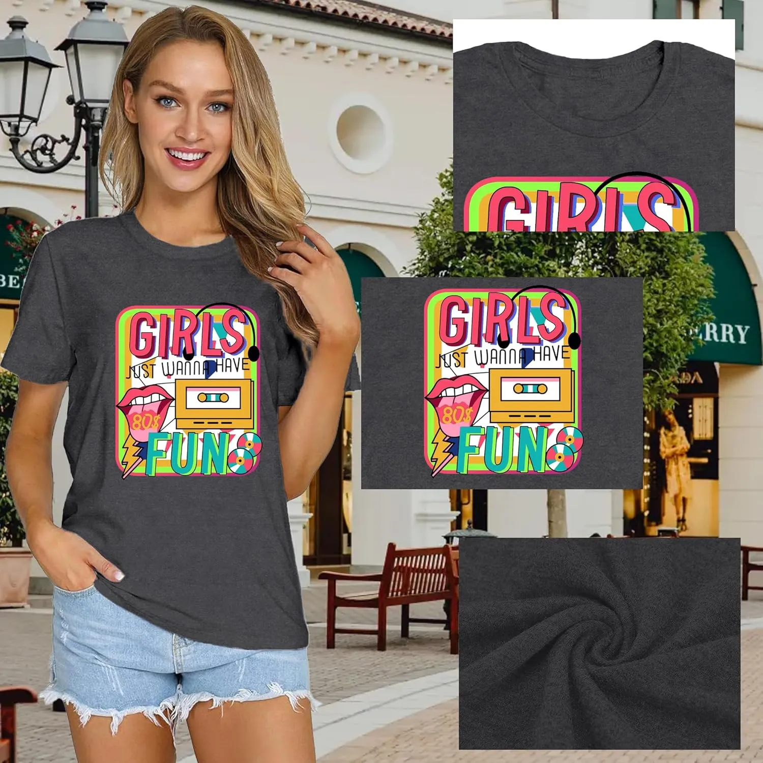 80s Shirt for Women Retro Vintage 80s' Party Tshirt Girls Just Wanna Have Fun Tee Tops