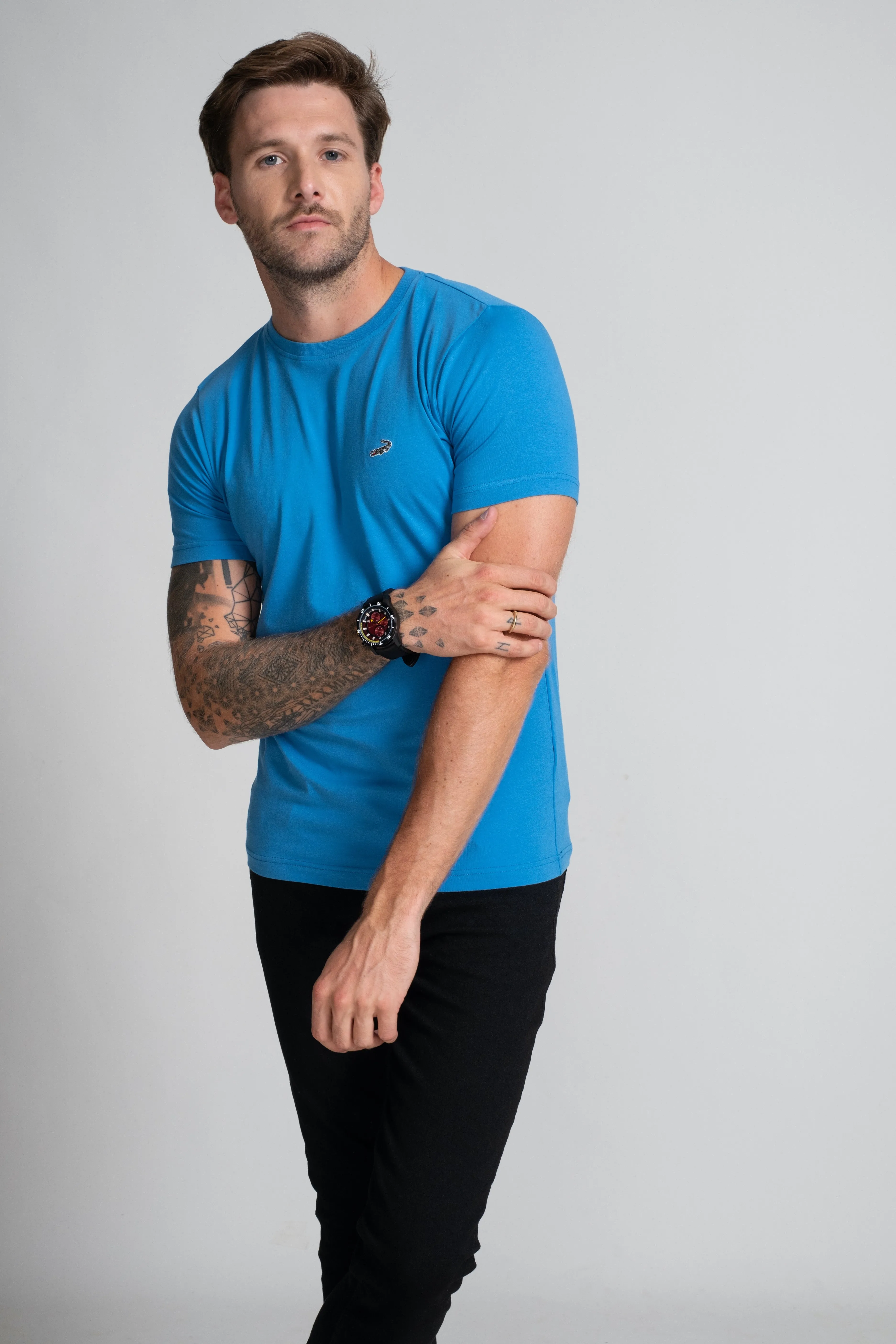 Action Fit Short sleeves-CasualCrew Neck - Blue Mediterranian