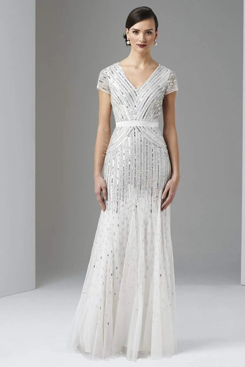 Adrianna Papell - 92868950 Cap Sleeve Sequined Mesh A-Line Gown