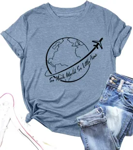 Airplane Mode Shirt Women Love Heart Graphic Tees Adventure Letter Print Short Sleeve Travel Shirts Casual Outdoor Tops