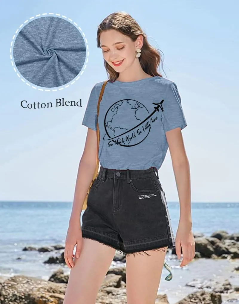 Airplane Mode Shirt Women Love Heart Graphic Tees Adventure Letter Print Short Sleeve Travel Shirts Casual Outdoor Tops