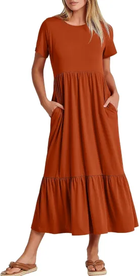 ANRABESS Womens 2025 Summer Casual Maxi Dress A line Tiered Flowy Short Sleeve Crewneck T Shirt Beach Travel Long Dresses