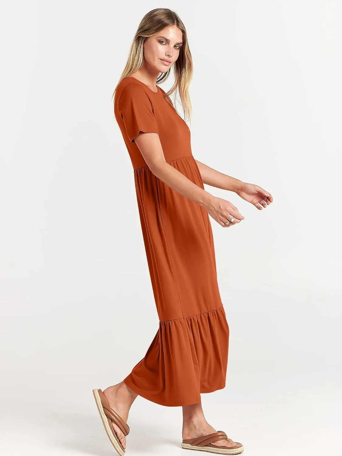 ANRABESS Womens 2025 Summer Casual Maxi Dress A line Tiered Flowy Short Sleeve Crewneck T Shirt Beach Travel Long Dresses