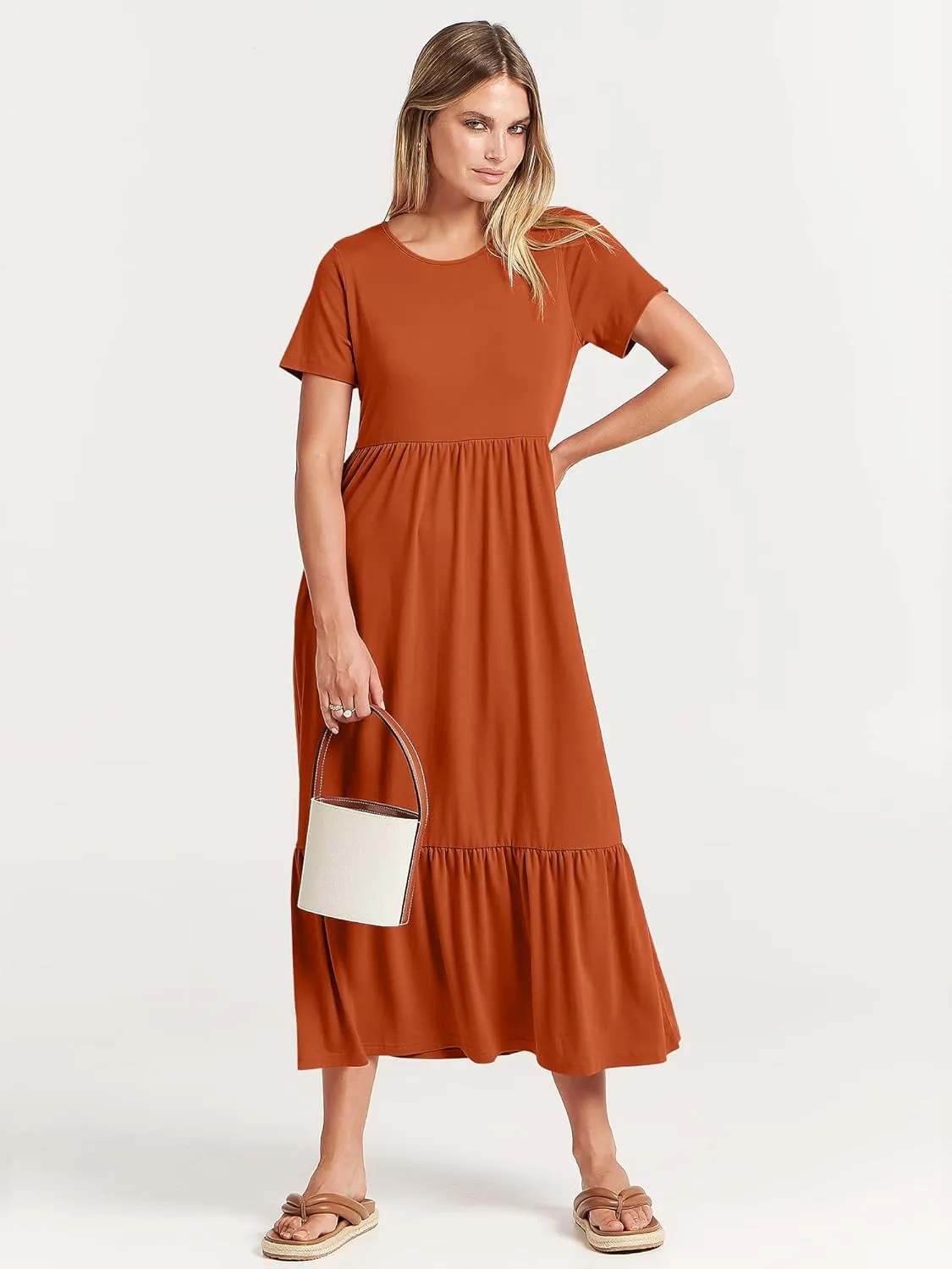 ANRABESS Womens 2025 Summer Casual Maxi Dress A line Tiered Flowy Short Sleeve Crewneck T Shirt Beach Travel Long Dresses