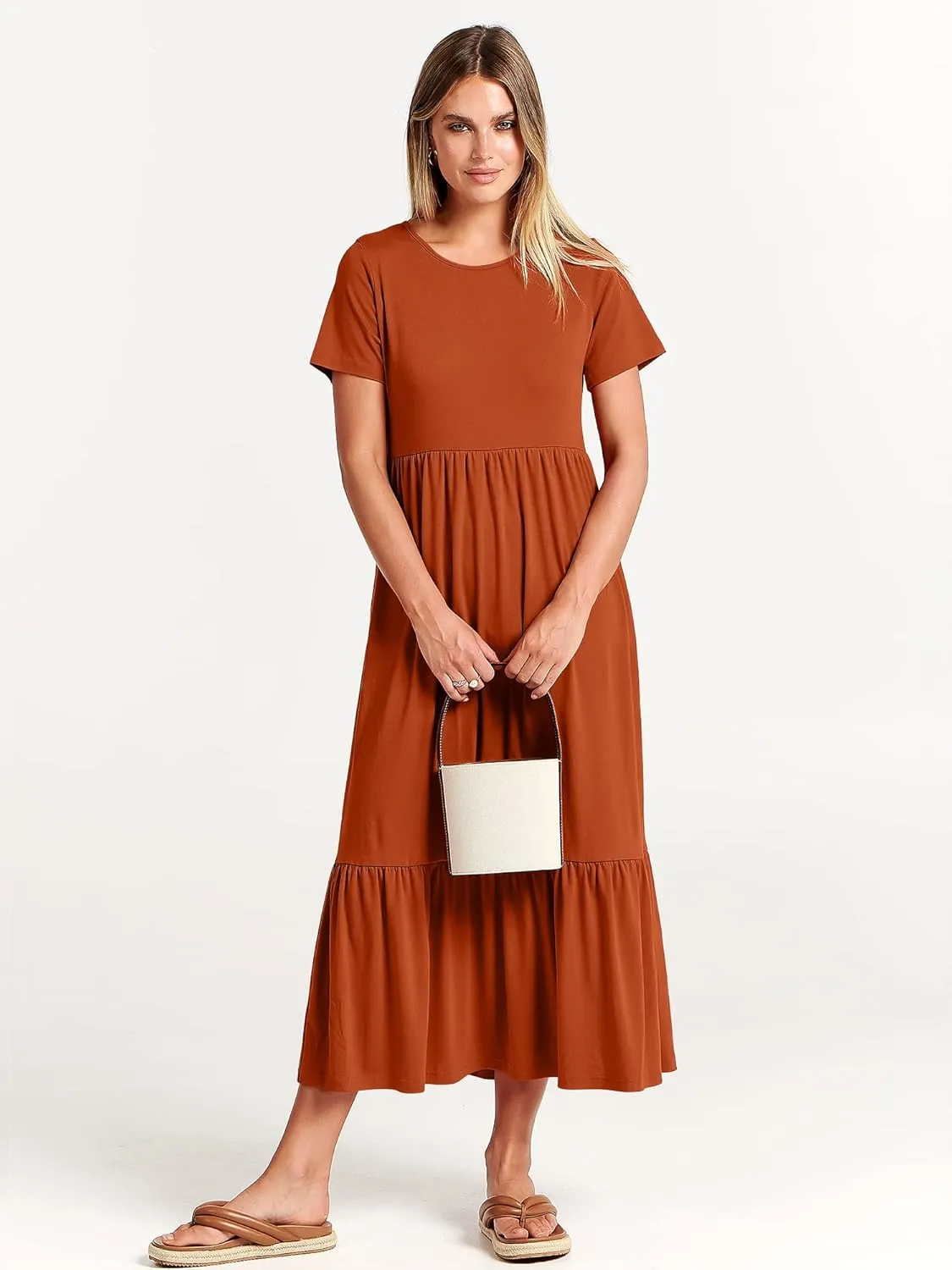 ANRABESS Womens 2025 Summer Casual Maxi Dress A line Tiered Flowy Short Sleeve Crewneck T Shirt Beach Travel Long Dresses