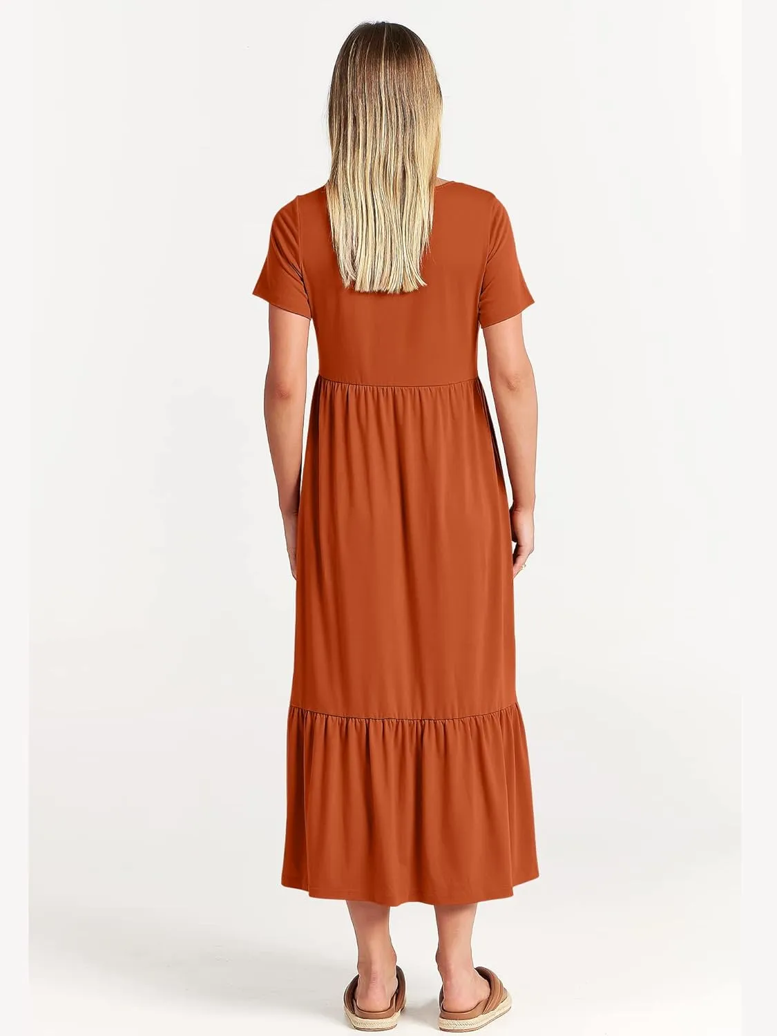 ANRABESS Womens 2025 Summer Casual Maxi Dress A line Tiered Flowy Short Sleeve Crewneck T Shirt Beach Travel Long Dresses