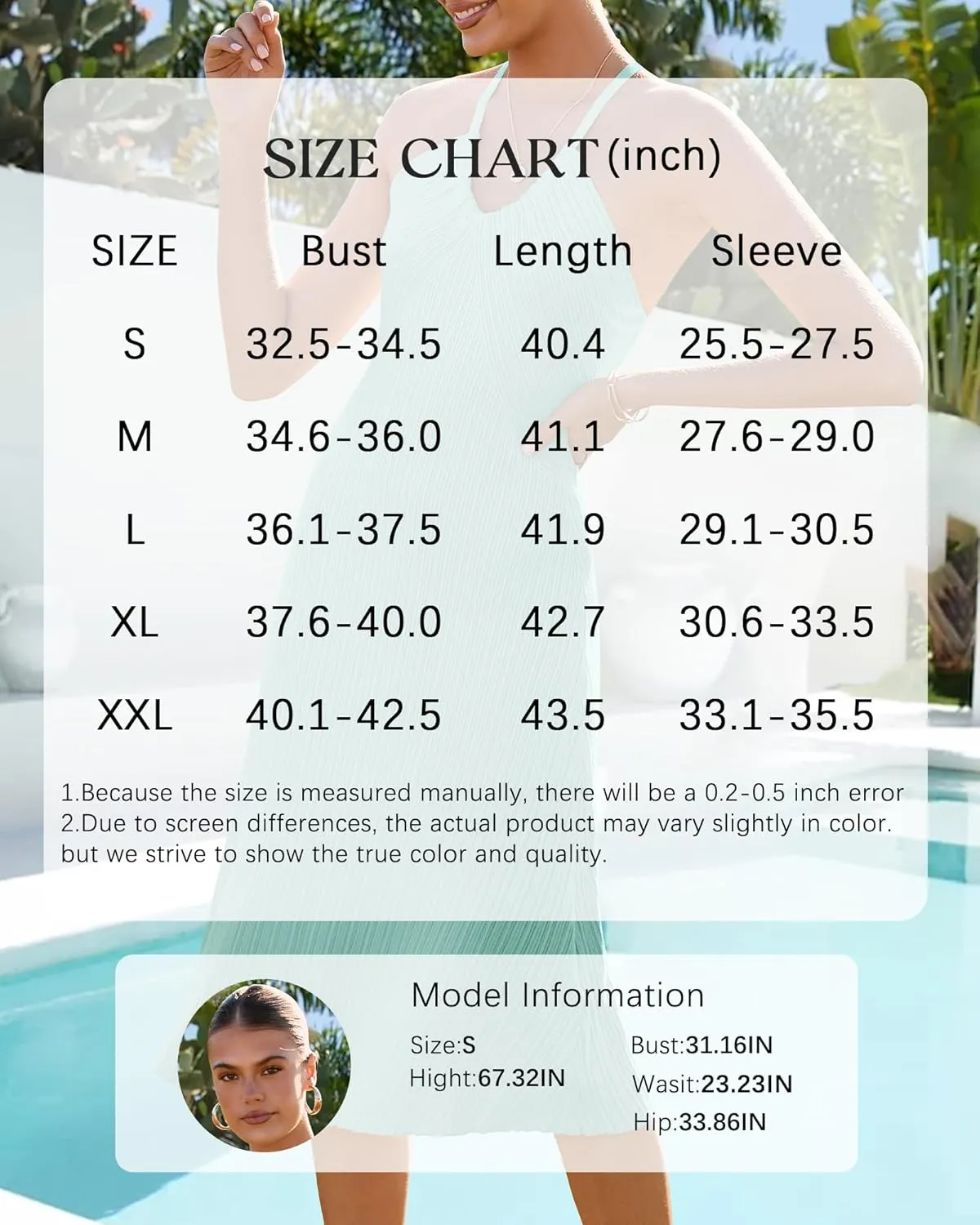 Arach&Cloz Women's Summer Dress 2025 Halter V Neck Sleeveless Ribbed Knit Casual Beach Vacation Outfits Midi Sundress
