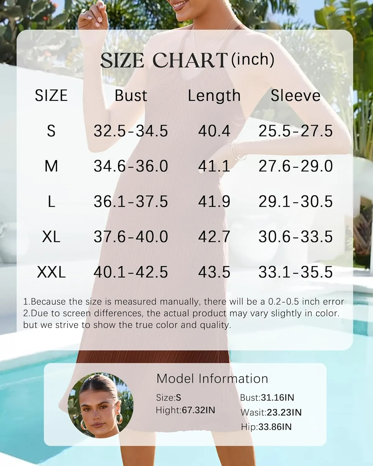 Arach&Cloz Women's Summer Dress 2025 Halter V Neck Sleeveless Ribbed Knit Casual Beach Vacation Outfits Midi Sundress