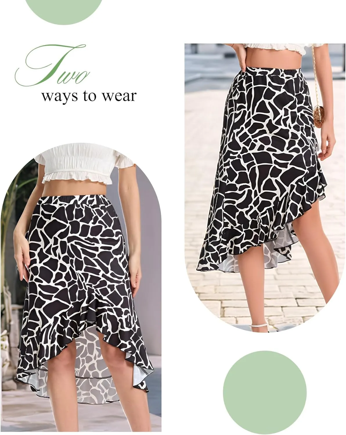 Aupuls Summer High Low Boho Skirts for Women Floral Beach Vacation Midi Skirt Casual