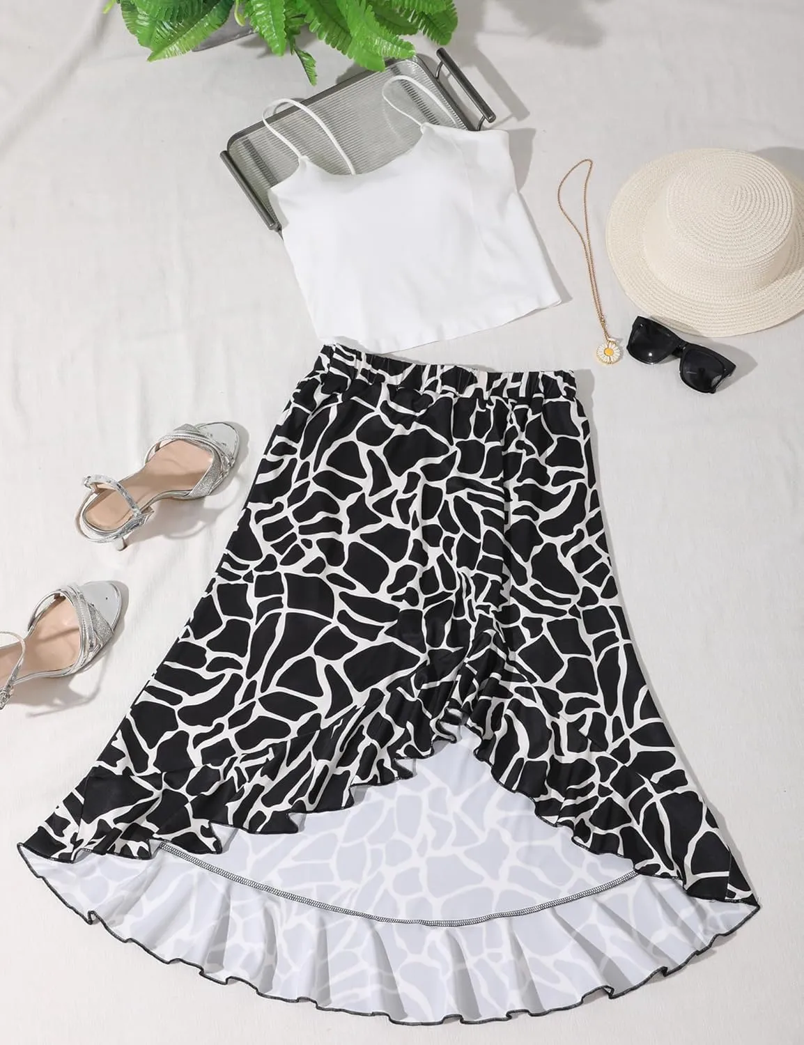 Aupuls Summer High Low Boho Skirts for Women Floral Beach Vacation Midi Skirt Casual