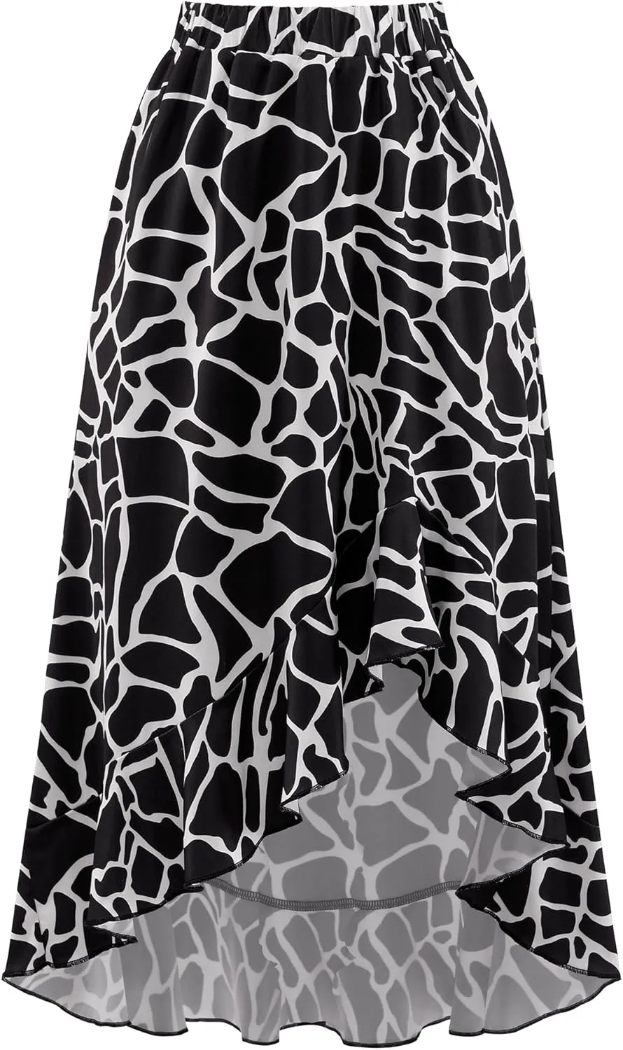 Aupuls Summer High Low Boho Skirts for Women Floral Beach Vacation Midi Skirt Casual