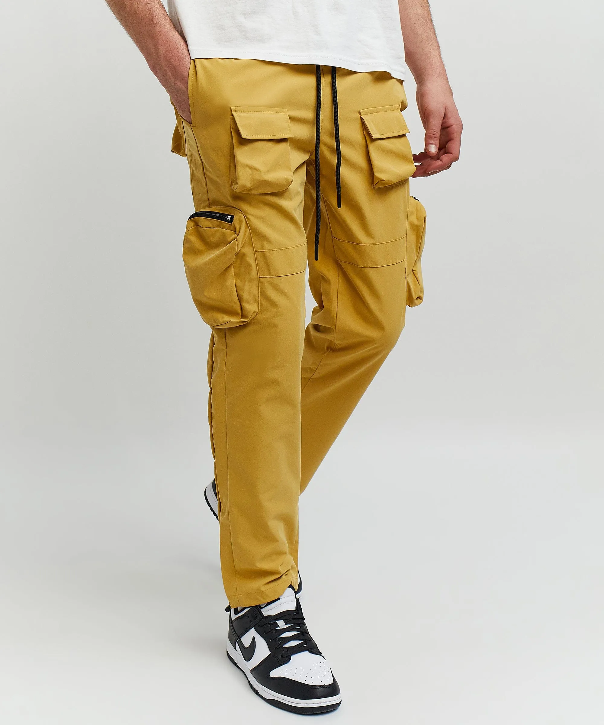 Mens Tan Bader Cotton Twill Color Block Utility Joggers - Stylish and Functional Casual Wear