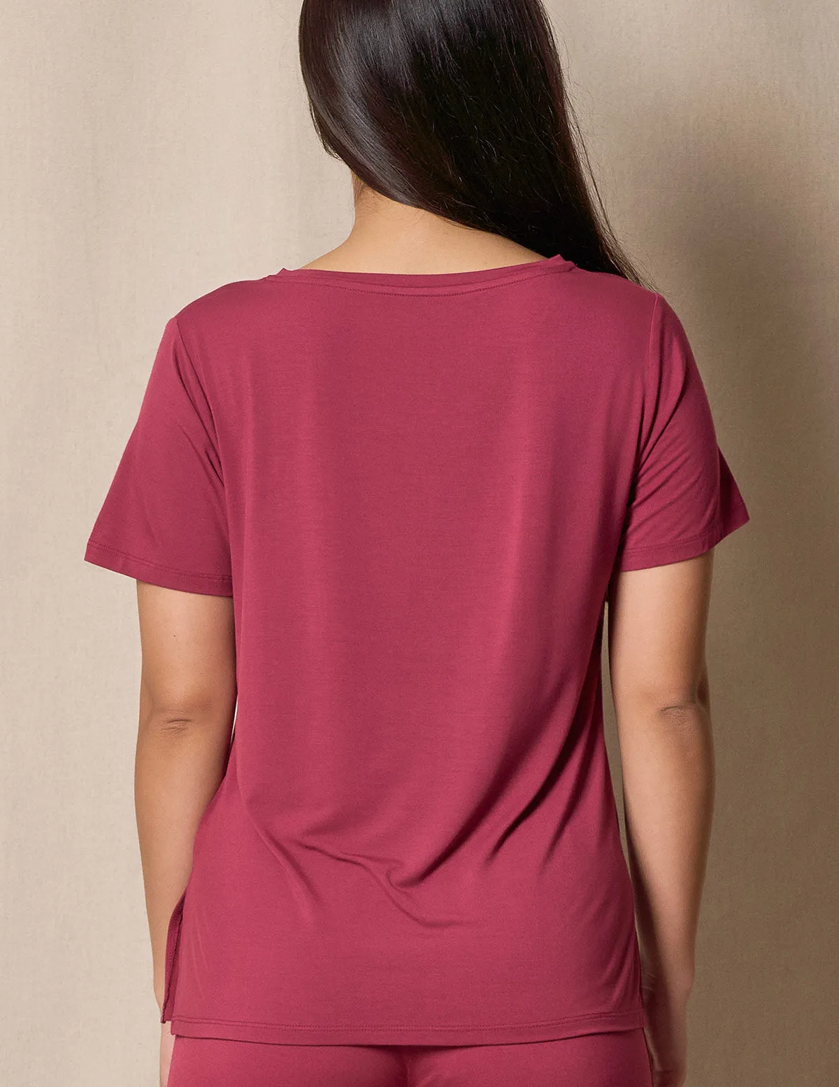 Bamboo V-Neck Sleep Tee - Burgundy Rose- Small and 2X Only