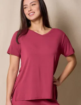 Bamboo V-Neck Sleep Tee - Burgundy Rose- Small and 2X Only