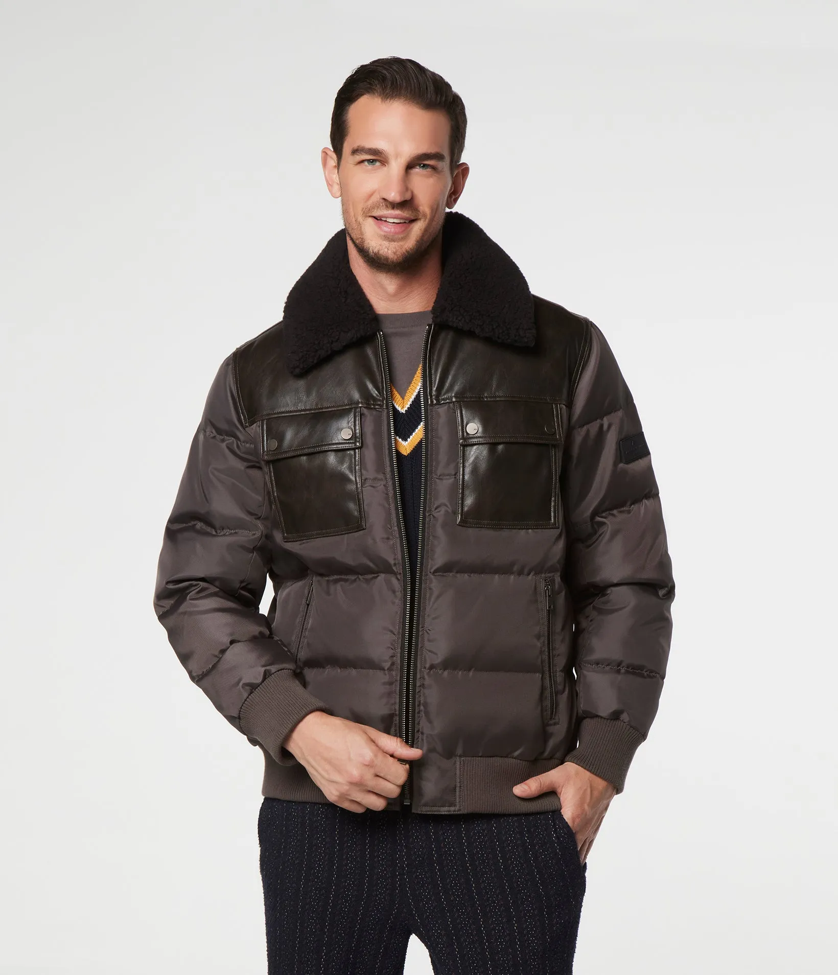 Beaumont Fabric Blocked Bomber With Faux Sherpa
