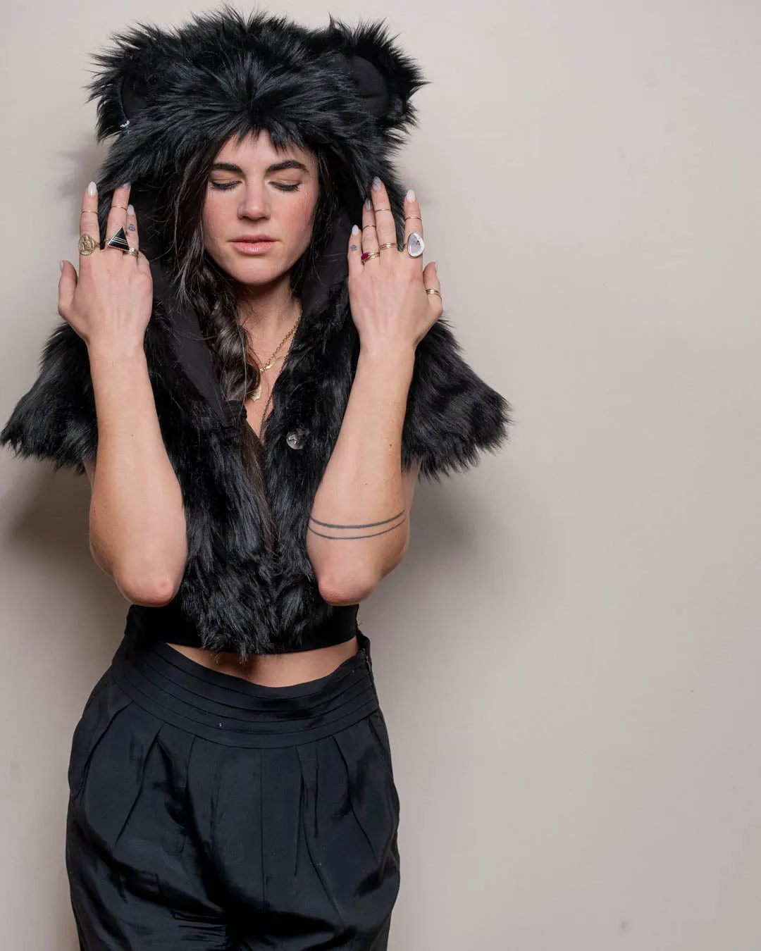 Classic Black Bear Faux Fur Shawl for Women