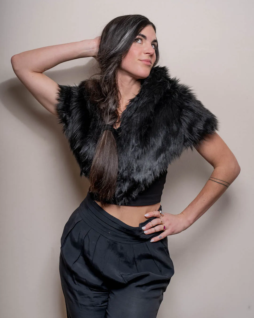 Classic Black Bear Faux Fur Shawl for Women