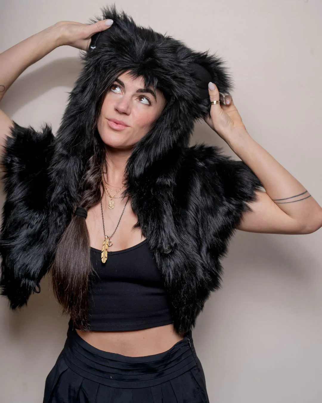 Classic Black Bear Faux Fur Shawl for Women