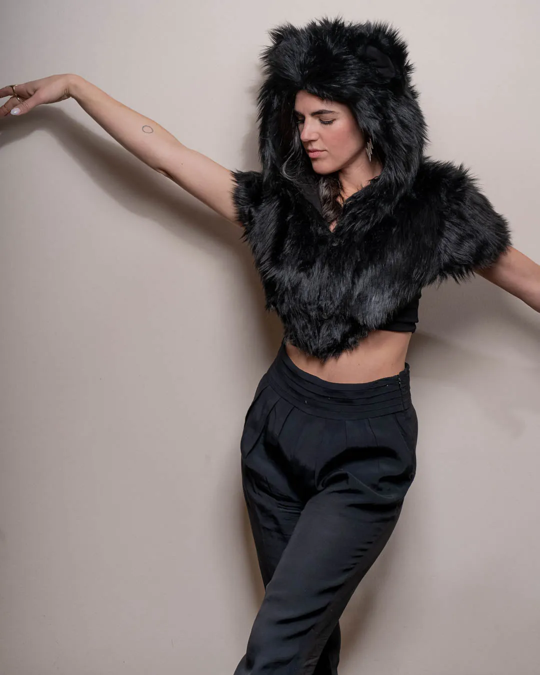 Classic Black Bear Faux Fur Shawl for Women