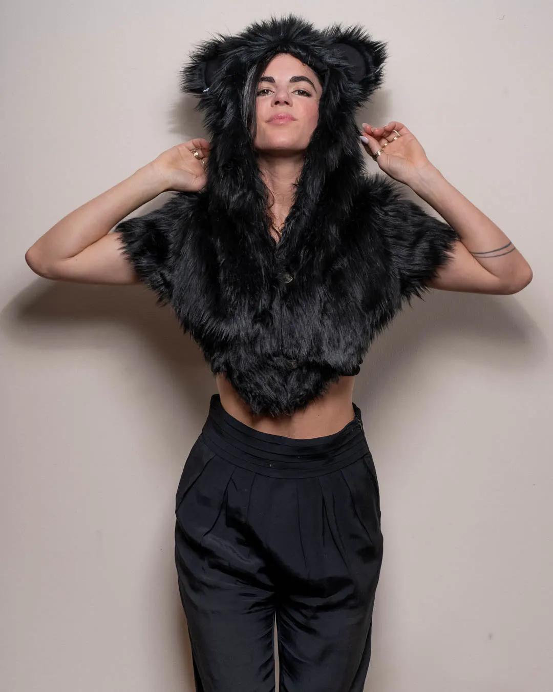 Classic Black Bear Faux Fur Shawl for Women