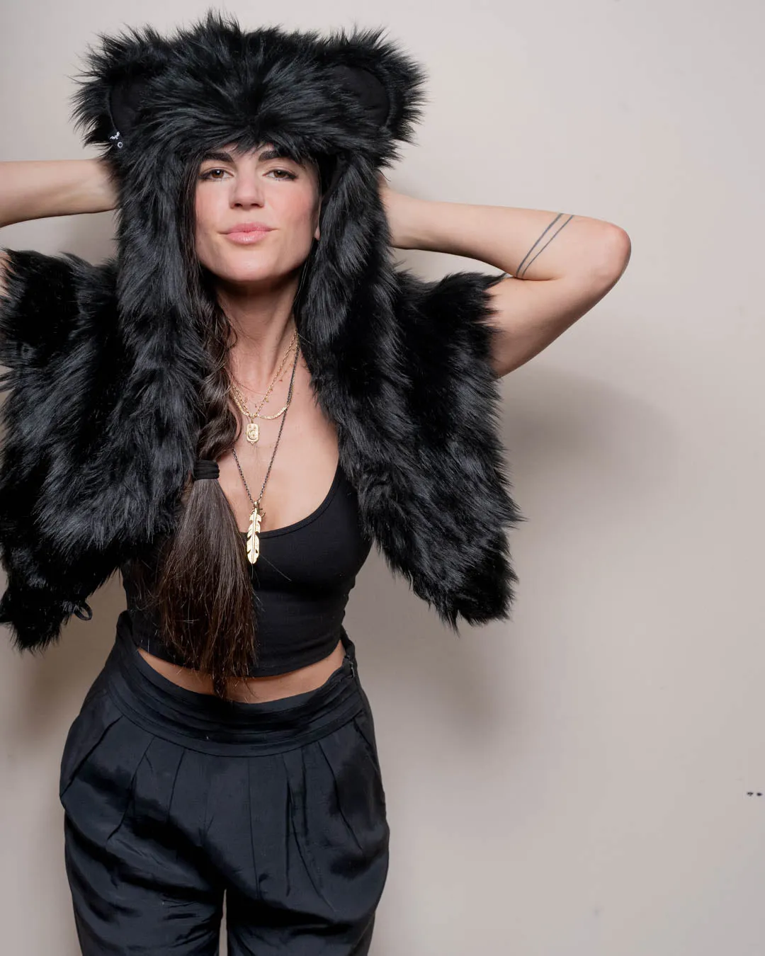 Classic Black Bear Faux Fur Shawl for Women