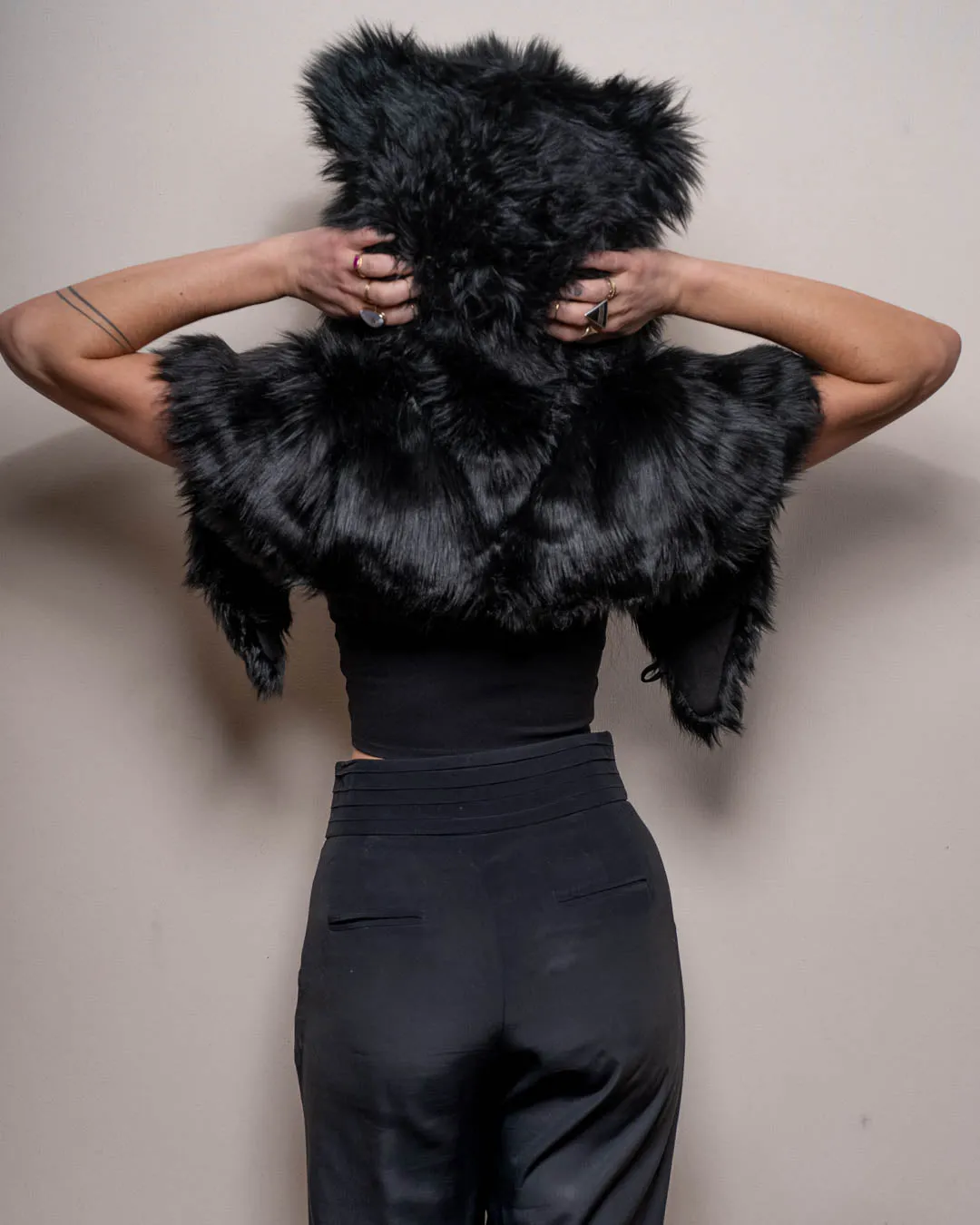 Classic Black Bear Faux Fur Shawl for Women