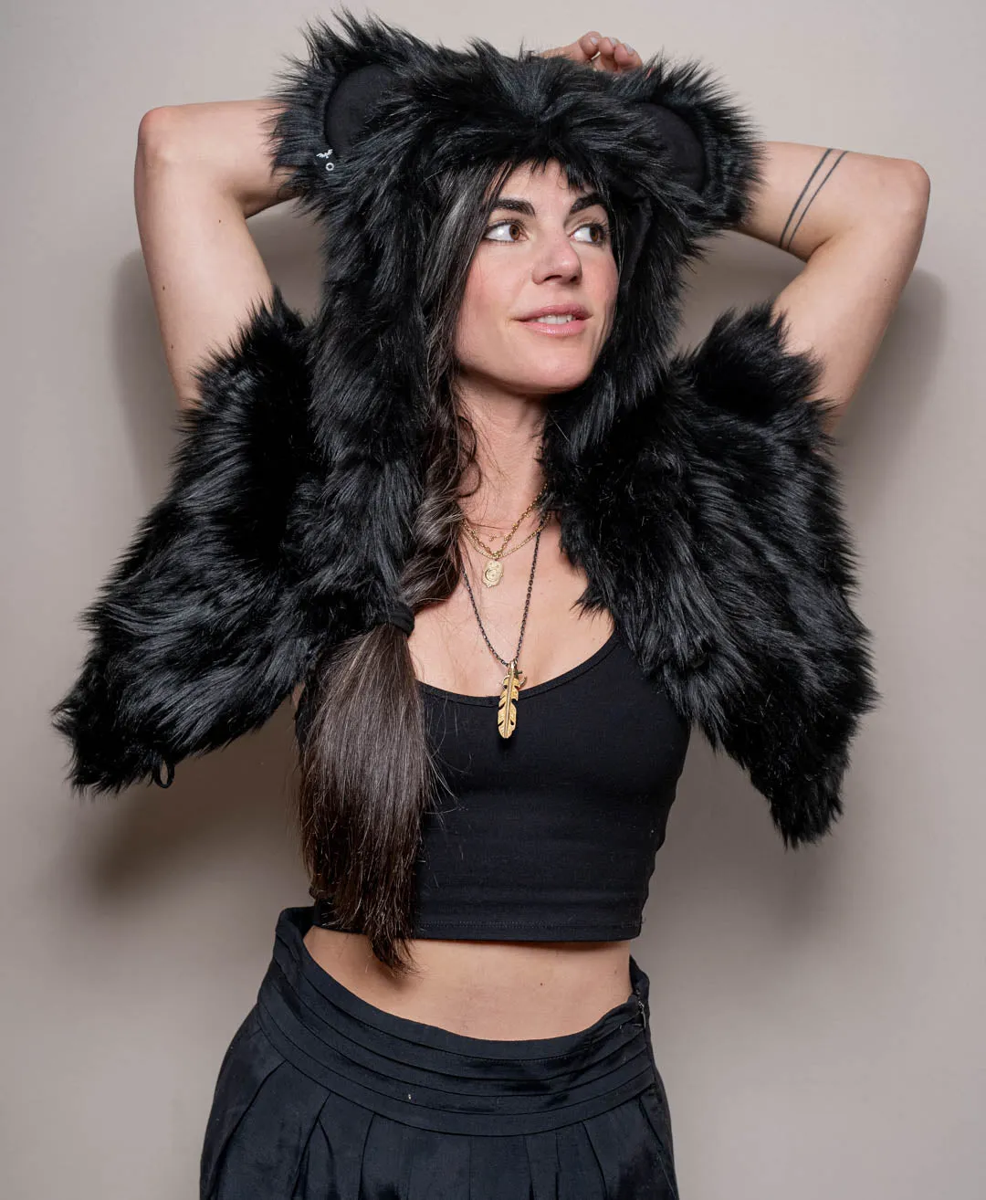 Classic Black Bear Faux Fur Shawl for Women