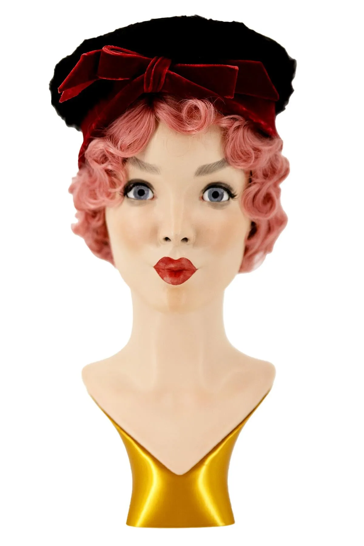 Black Fur & Red Velvet Bow 1960s Vintage Hat