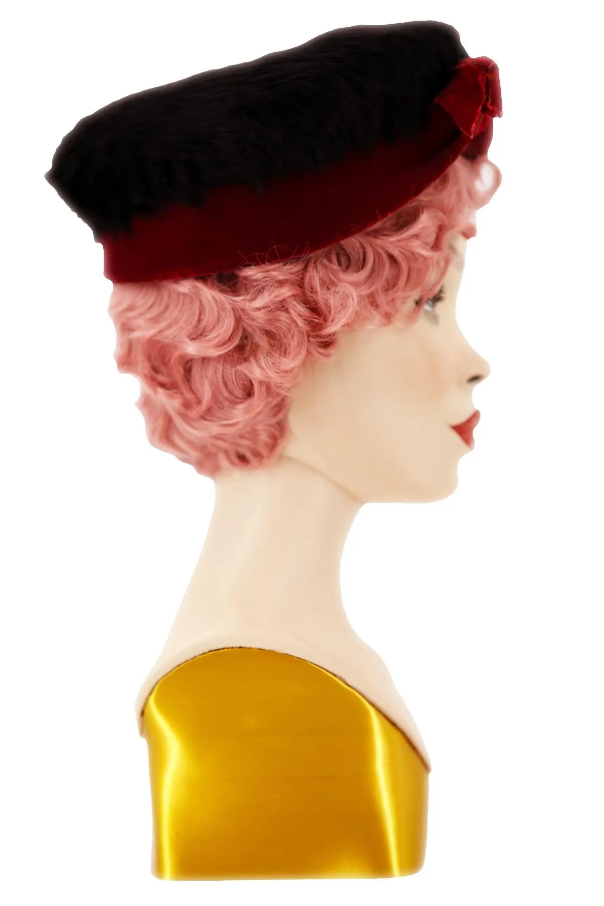 Black Fur & Red Velvet Bow 1960s Vintage Hat