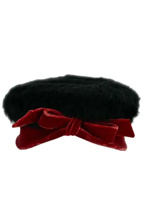 Black Fur & Red Velvet Bow 1960s Vintage Hat