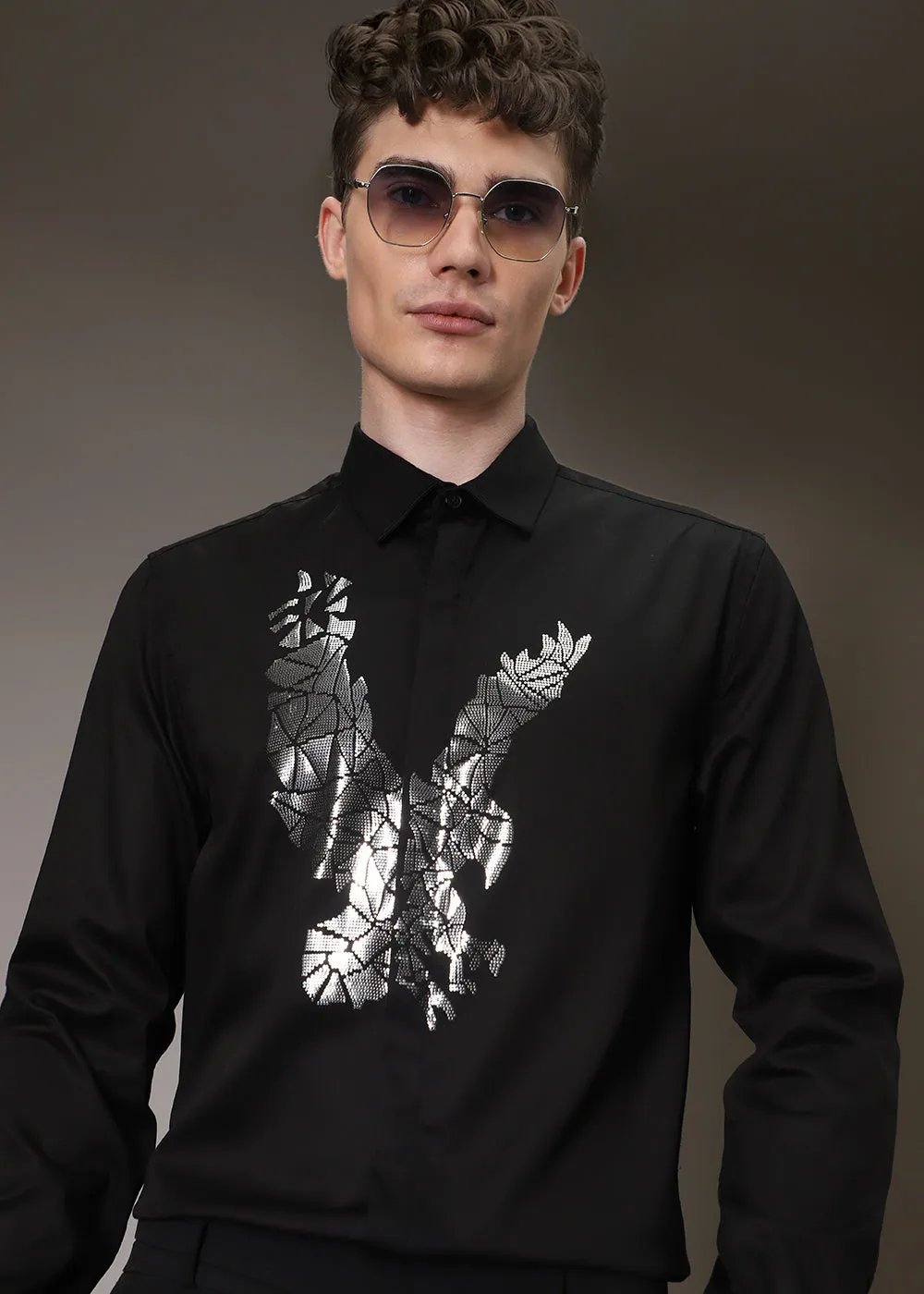 Sequined Black Soaring Eagle Shirt