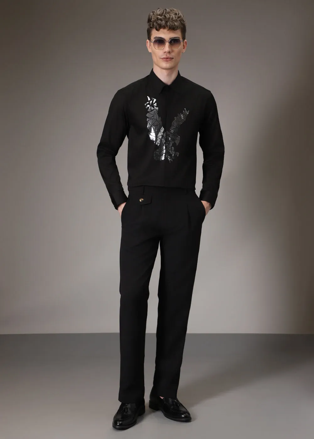 Sequined Black Soaring Eagle Shirt