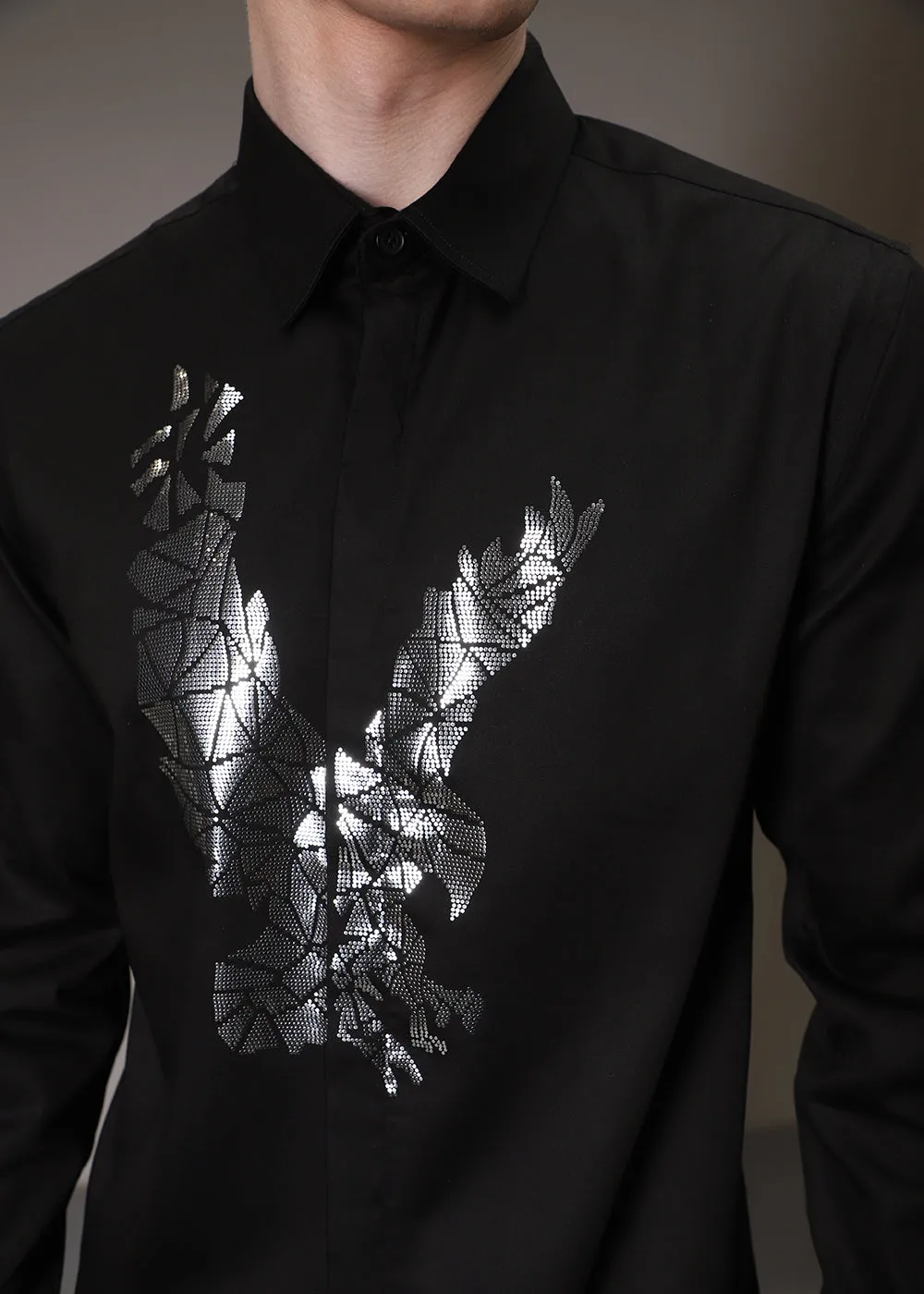 Sequined Black Soaring Eagle Shirt
