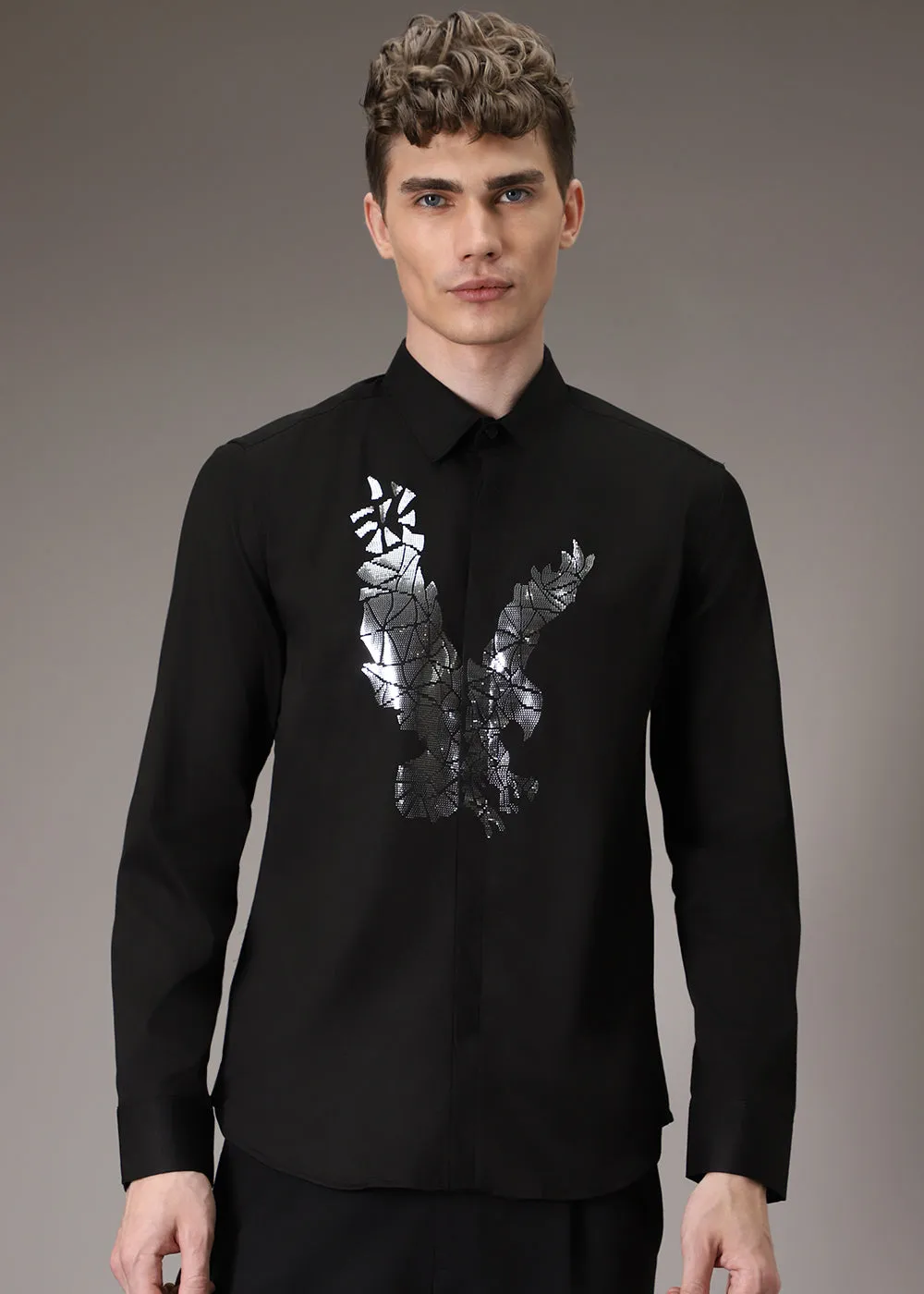 Sequined Black Soaring Eagle Shirt