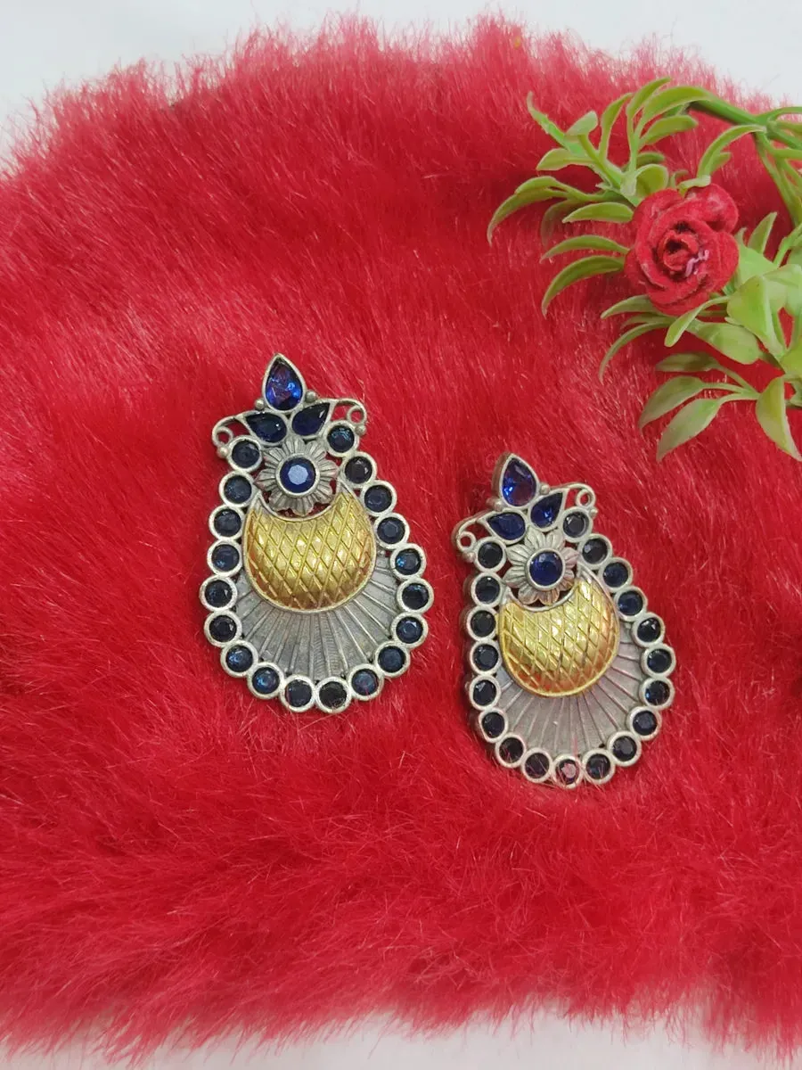 Blue Stone Oxidized Studded Earrings