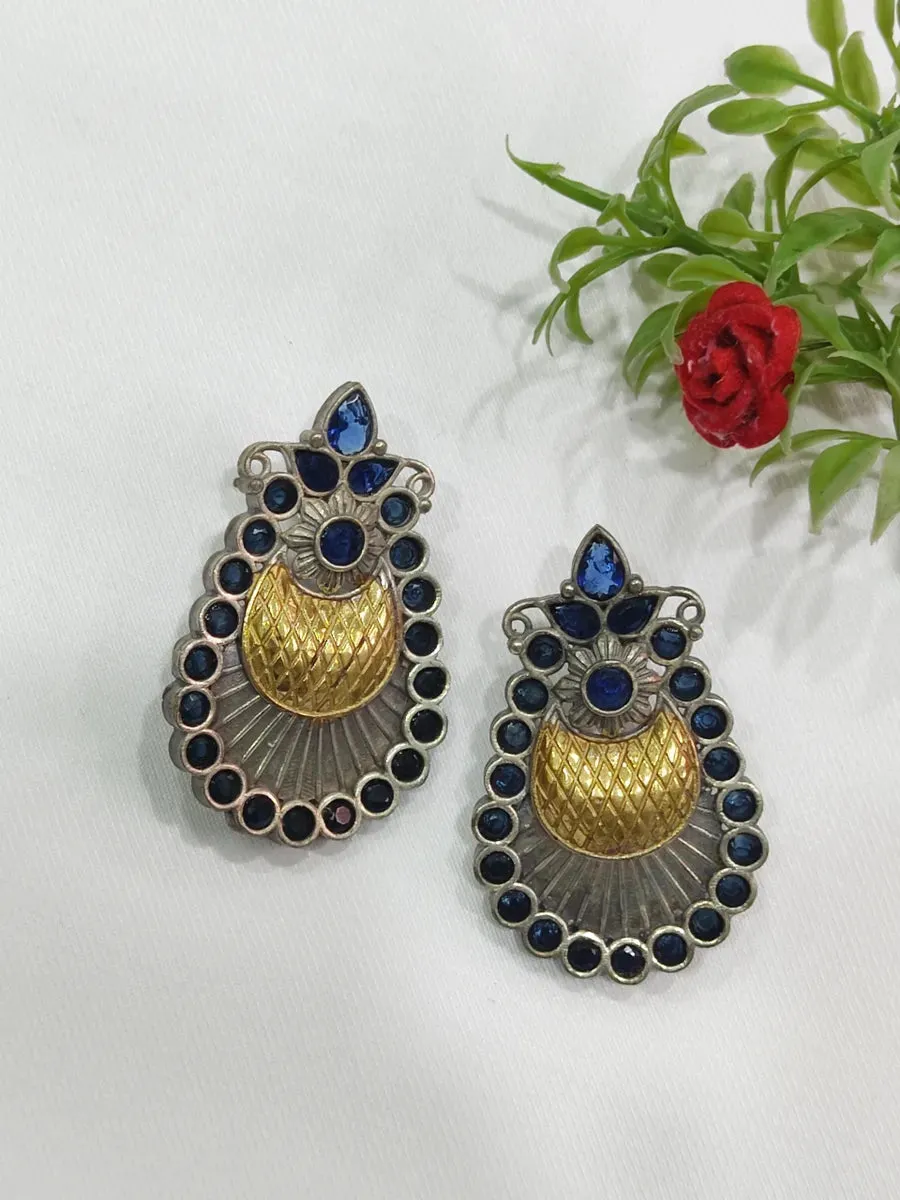 Blue Stone Oxidized Studded Earrings