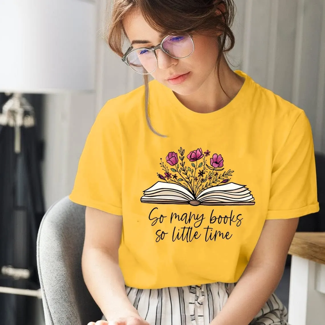 Book Lovers Women's Funny Wildflowers Reading Shirt - Cute Book Lover Bookworm Teacher Short Sleeve Tee