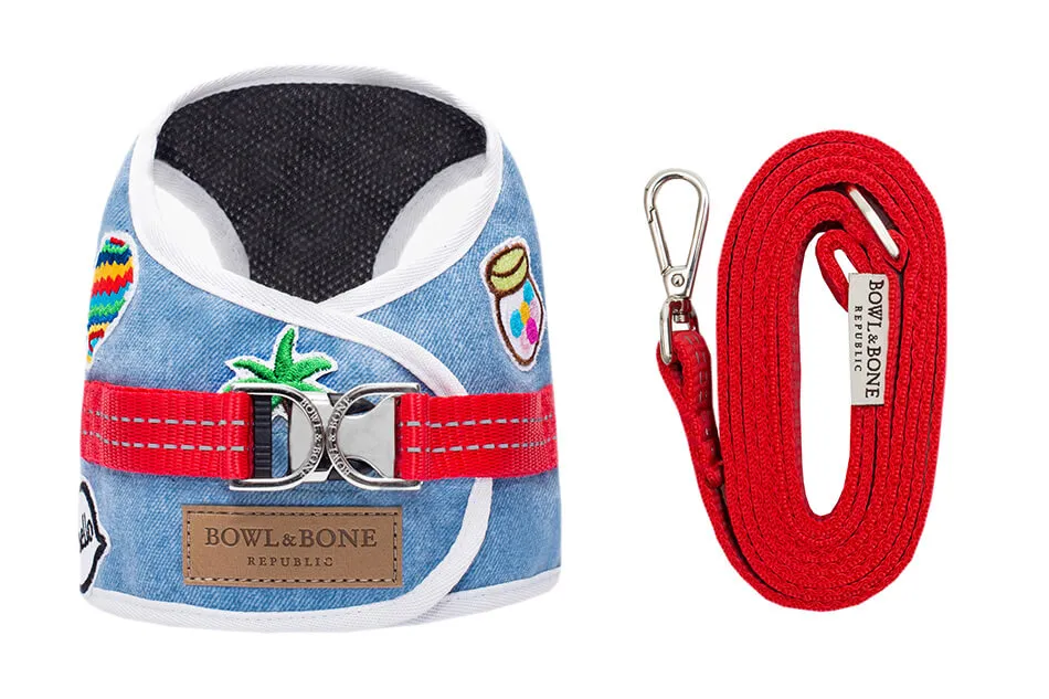 Bowl and Bone Blue Denim Dog Harness