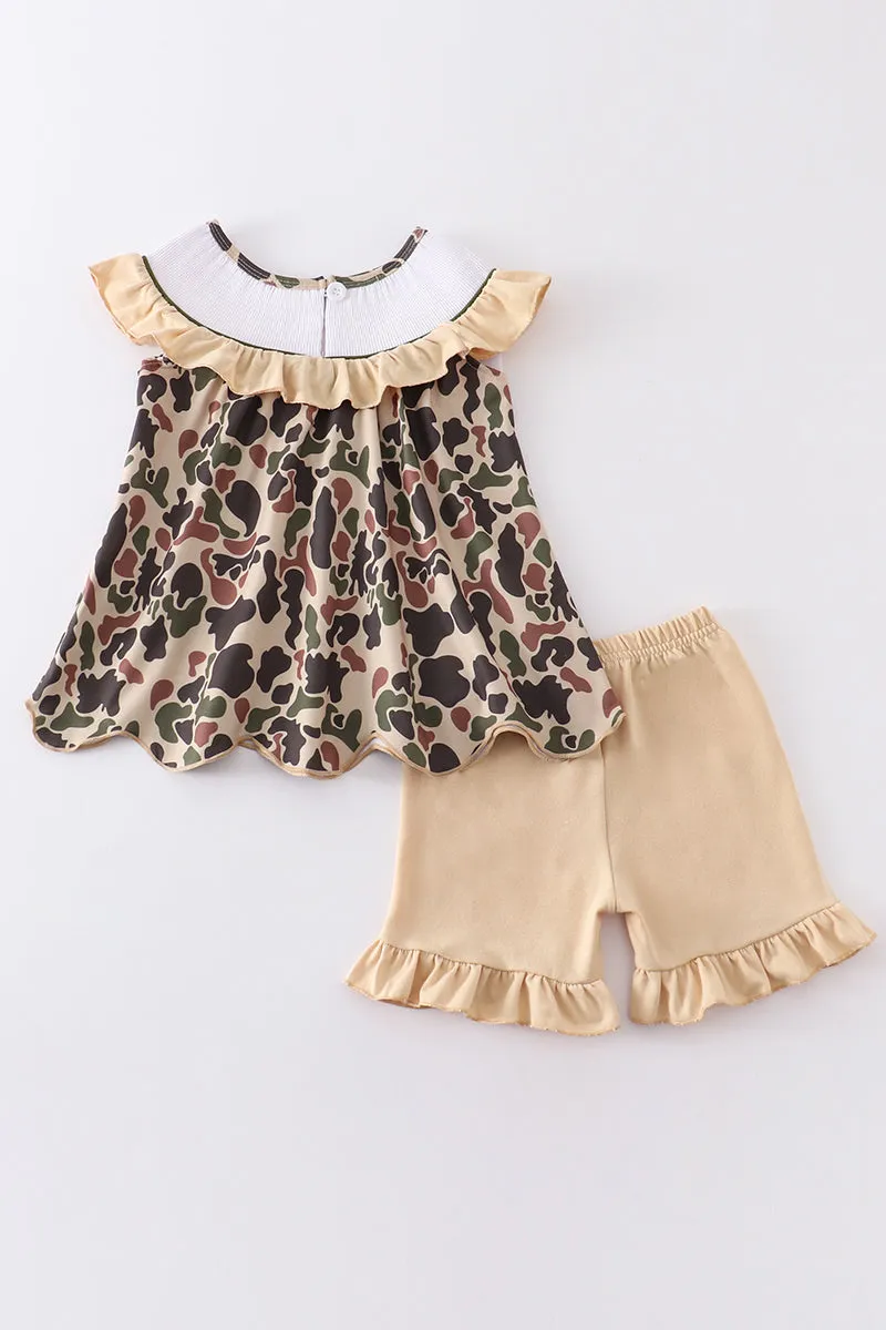 Camouflage easter cross embroidery smocked girl set