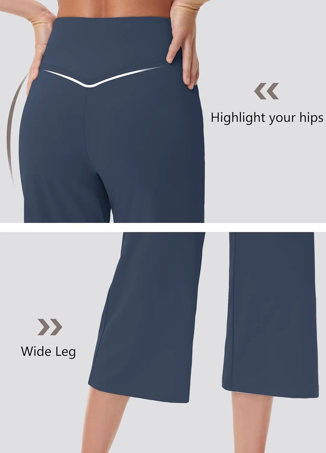 Capri Pants for Women - Cropped Wide Leg Yoga Pant with Zipper Pockets Tummy Control Loose Casual Summer
