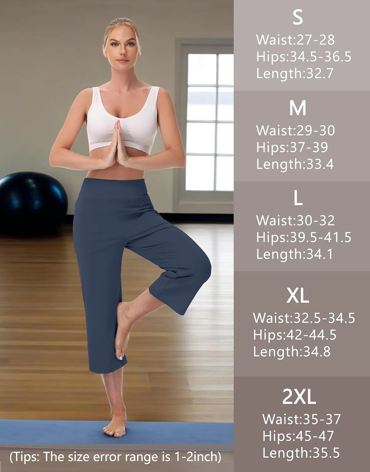 Capri Pants for Women - Cropped Wide Leg Yoga Pant with Zipper Pockets Tummy Control Loose Casual Summer