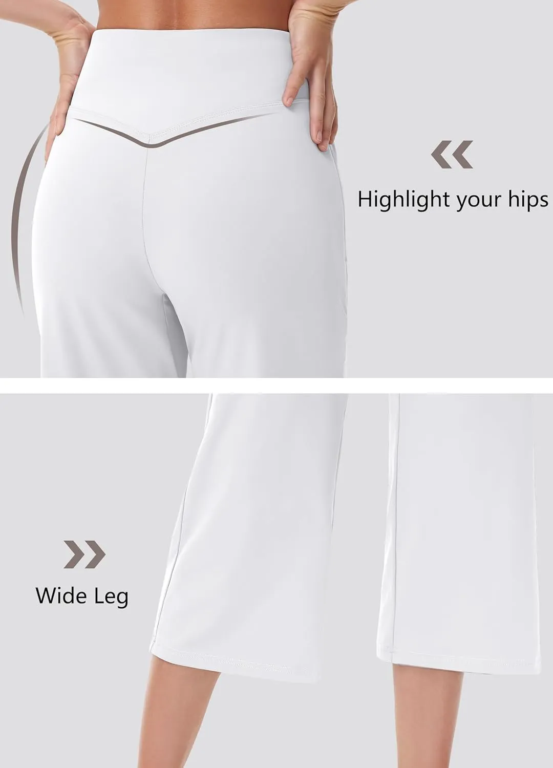 Capri Pants for Women - Cropped Wide Leg Yoga Pant with Zipper Pockets Tummy Control Loose Casual Summer