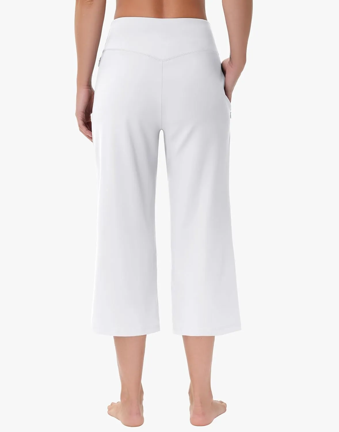 Capri Pants for Women - Cropped Wide Leg Yoga Pant with Zipper Pockets Tummy Control Loose Casual Summer