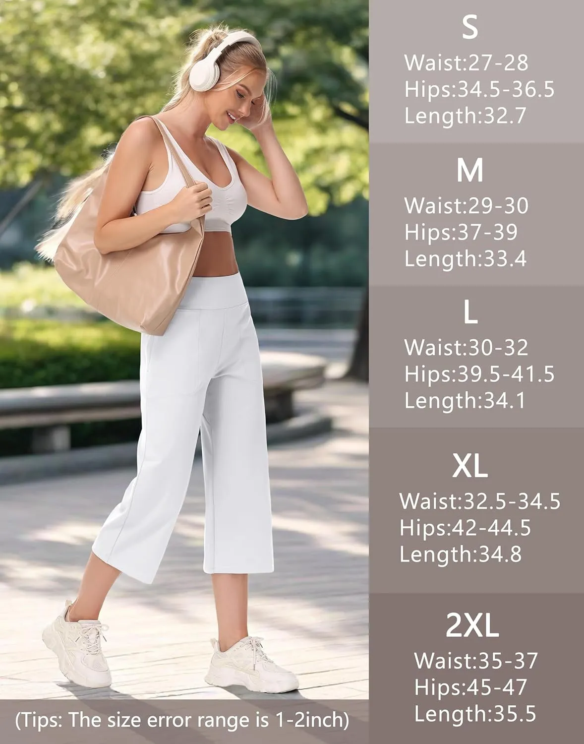 Capri Pants for Women - Cropped Wide Leg Yoga Pant with Zipper Pockets Tummy Control Loose Casual Summer