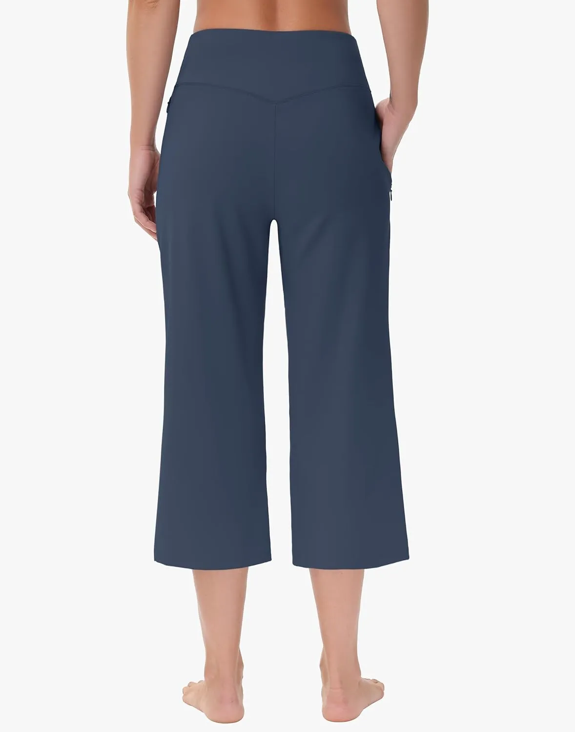 Capri Pants for Women - Cropped Wide Leg Yoga Pant with Zipper Pockets Tummy Control Loose Casual Summer