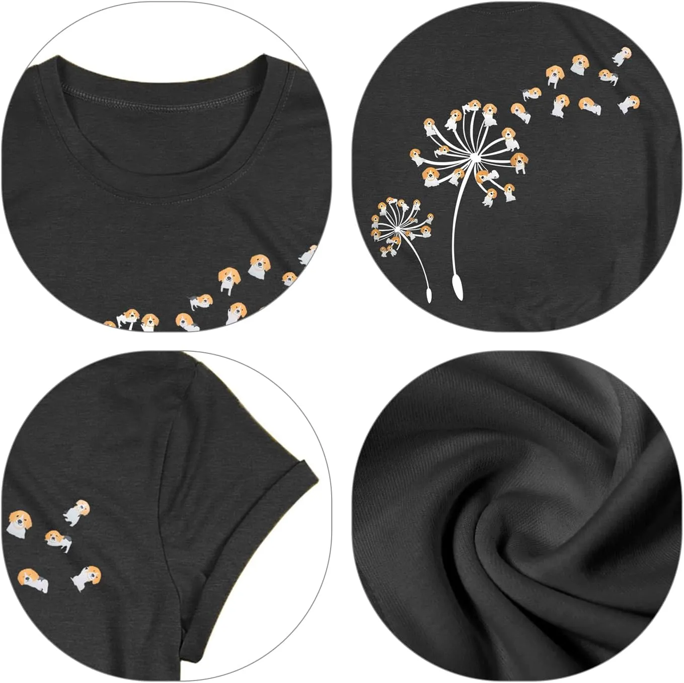 Cat Shirts for Women Flower Tee Shirts Womens Dandelion T-Shirt Cute Dandelion Cat Graphic Print Shirts